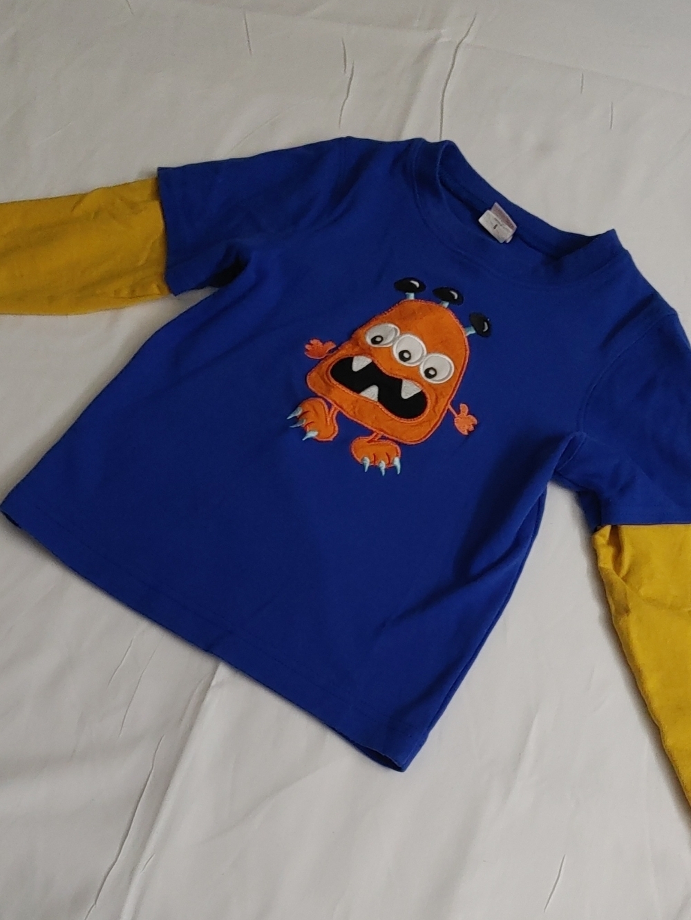 Kids Blue Monster Graphic Layered-Look Long-sleeve Tee Size 5